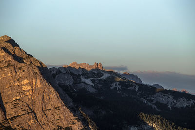 Marmolada dolomite peak at sunrise, trentino alto adige, italy