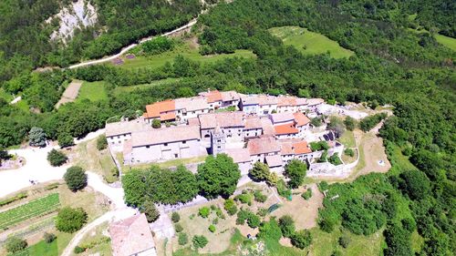 High angle view of green landscape