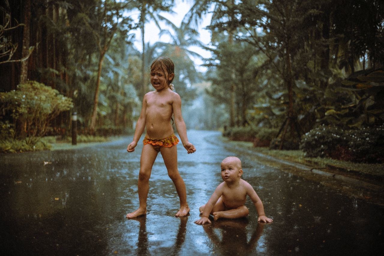 childhood, water, child, shirtless, boys, tree, males, men, two people, family, togetherness, nature, emotion, offspring, enjoyment, day, lake, full length, outdoors, innocence