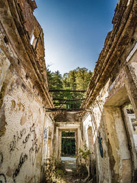 Interior of old building against clear sky