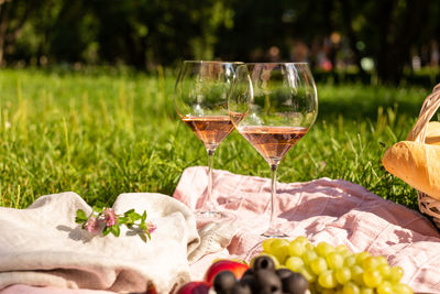 Wine glasses on table
