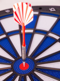 Close-up of dart on dartboard