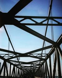 Low angle view of bridge against clear blue sky