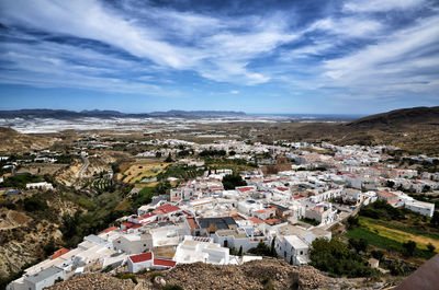 High angle view of townscape against sky