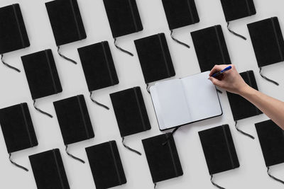 High angle view of person using mobile phone