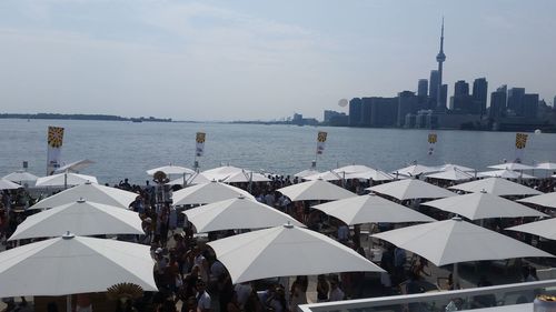 Panoramic view of city buildings against sky