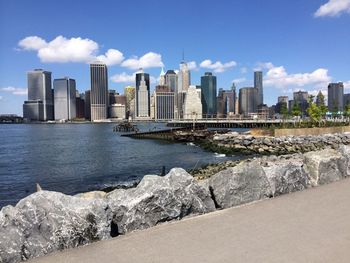 City skyline with river in background