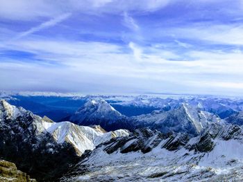 Scenic view of snowcapped mountains against sky