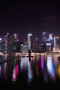 Illuminated buildings in city at night