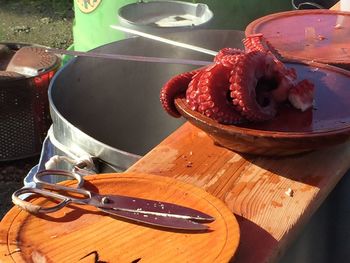 High angle view of dessert in plate on table