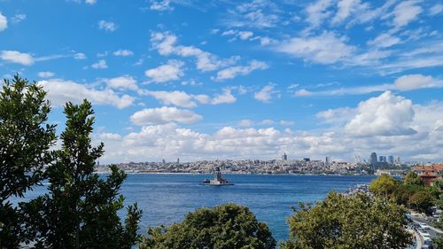 Scenic view of sea and buildings against sky