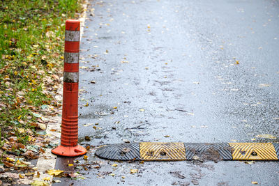 High angle view of street light on road