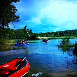 Boat sailing in river