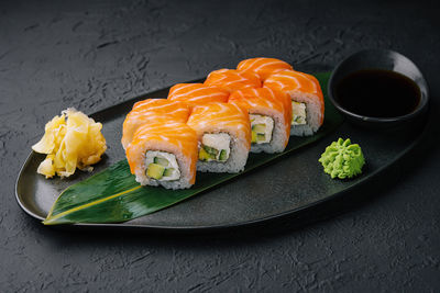 High angle view of food in plate on table