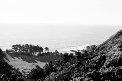 High angle view of sea against clear sky