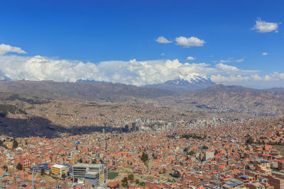 High angle view of townscape against sky