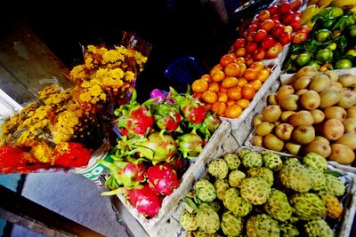 Full frame of vegetables for sale at market stall