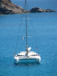 Boat in sea against sky