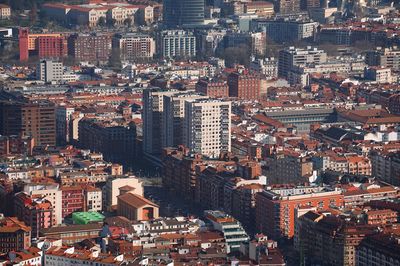 High angle view of city buildings