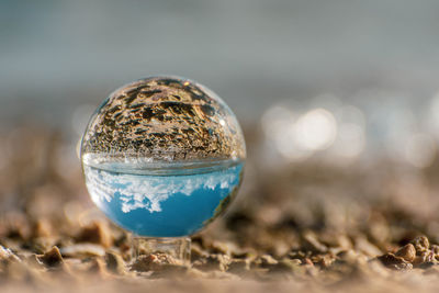 Close-up of crystal ball on rock