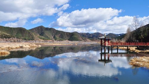 Scenic view of lake against sky