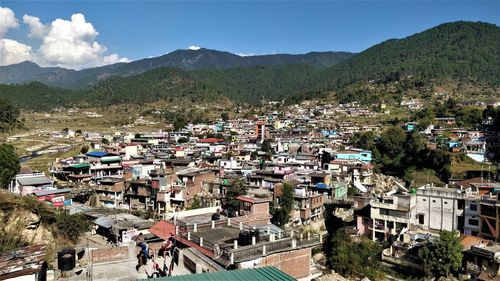 High angle view of townscape against sky