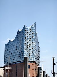 Low angle view of buildings against clear sky
