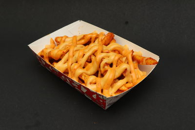 High angle view of food in plate on table