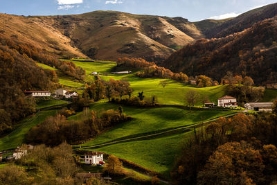 High angle view of house and mountains