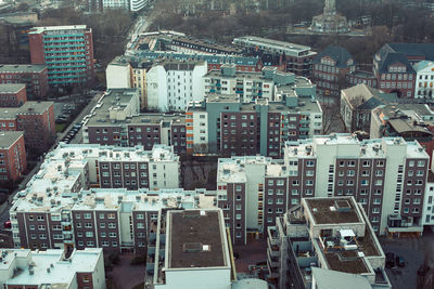 High angle view of buildings in city