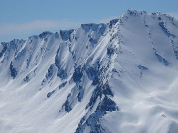 Scenic view of snow covered mountains against sky