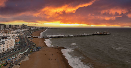 Beautiful brighton beach view. magical sunset and stormy weather in brighton