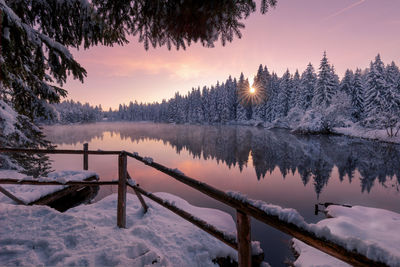 Scenic view of lake against sky during winter