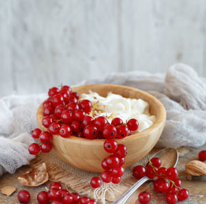 Close-up of strawberries in bowl on table