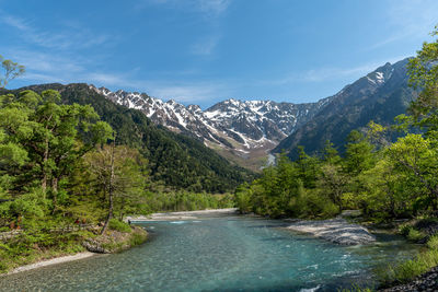 Scenic view of landscape and mountains against sky