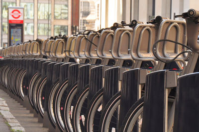 Close-up of bicycle rack