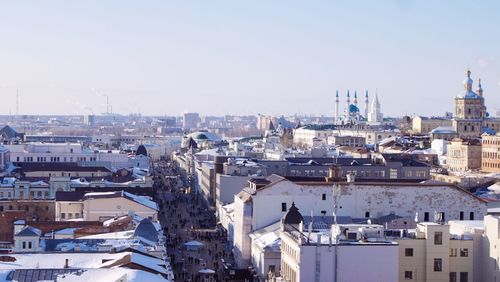 High angle view of cityscape against sky