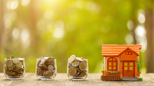 Close-up of stuffed toy in jar against blurred background