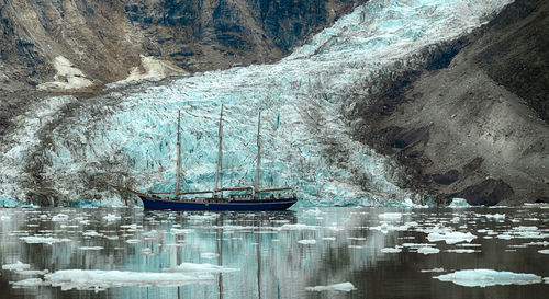 Sailboat in sea during winter