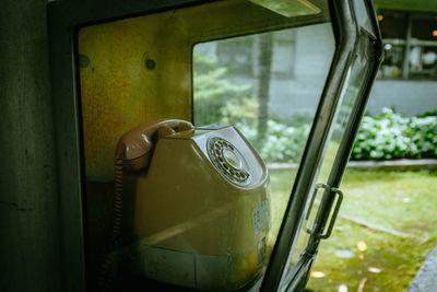 Close-up of vintage car window