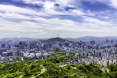 High angle view of buildings in city