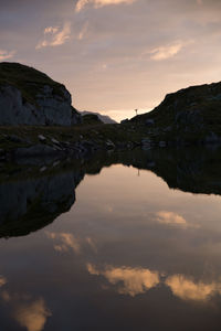 Scenic view of lake against sky during sunset