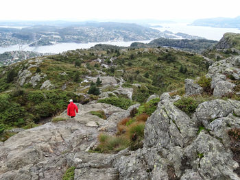 High angle view of hiker on mountain