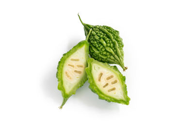 High angle view of bananas against white background