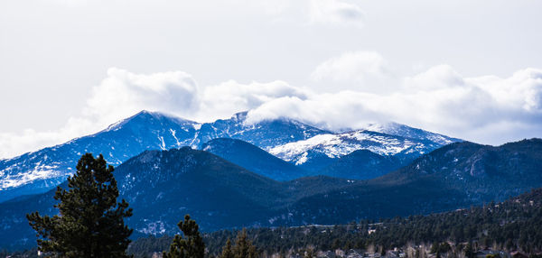 Scenic view of snowcapped mountains against sky