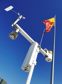 Low angle view of flags against clear sky