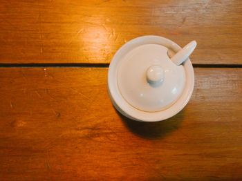 High angle view of coffee on table