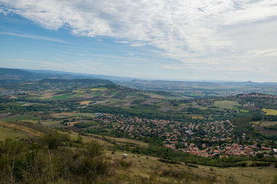 High angle view of agricultural field against sky