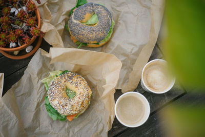 High angle view of food on table