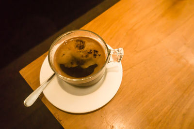 High angle view of coffee on table